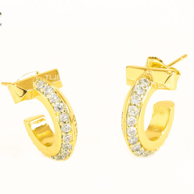 Alphabet T gold hoops with cz