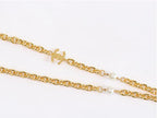 Lion and pearl drop link double C chain