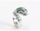 Platinum snake ring with green CZ