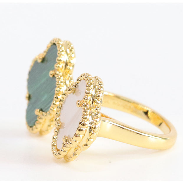 Double WHITE & GREEN malachite ring