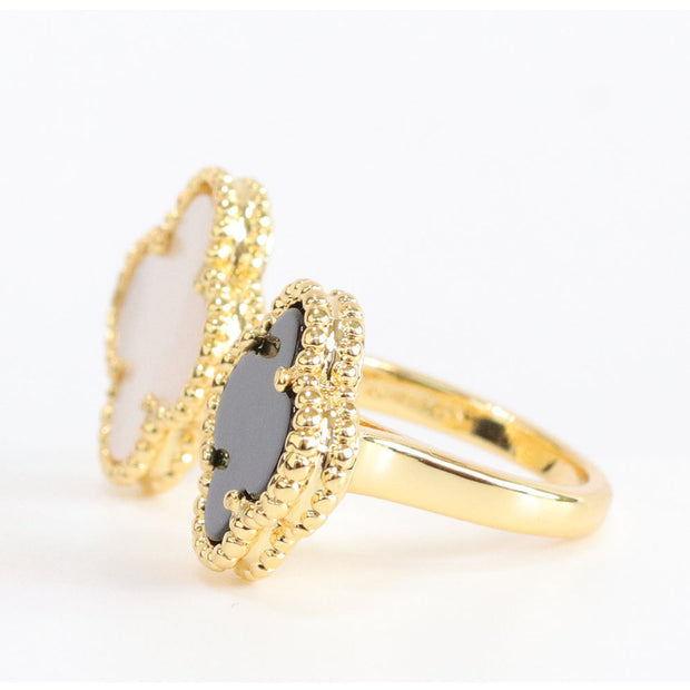 Double WHITE & BLACK malachite ring