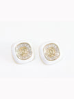 Double C White enamel CZ square studs