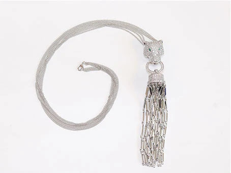 Platinum panther face sleek tassel pendant