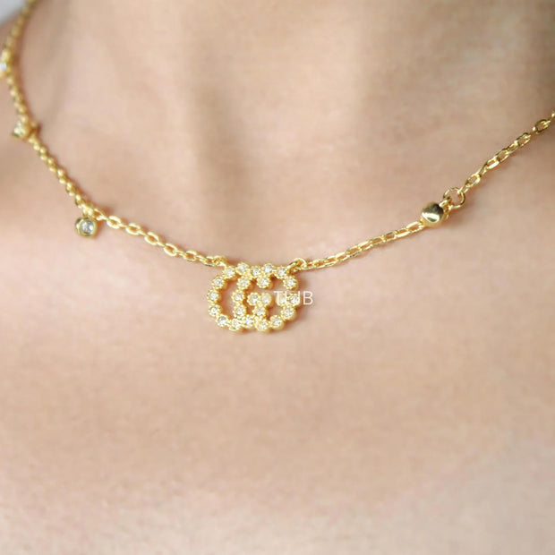 Alphabet Double G chain with CZ in gold