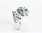 Platinum snake ring with green CZ