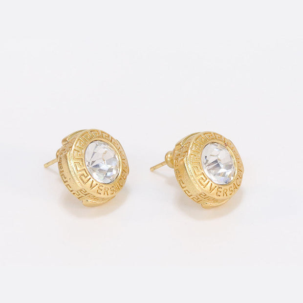 Gold Round solitaire Studs with medusa motif