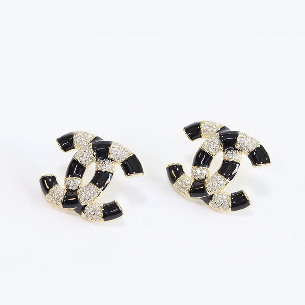 Double C Black Enamel CZ earrings