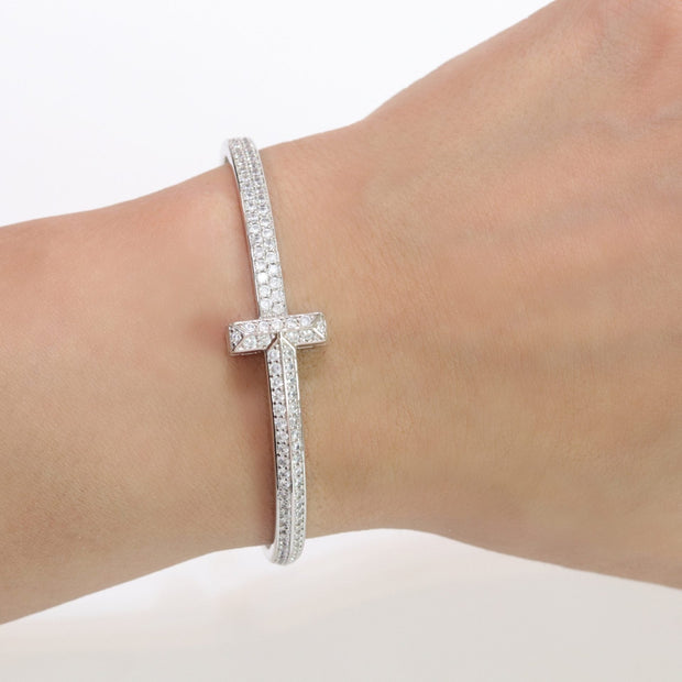 Alphabet T bracelet with full CZ in platinum finish
