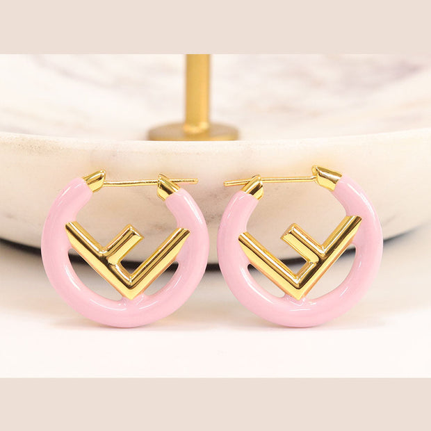 Baby Pink Alphabet F Hoops 25mm