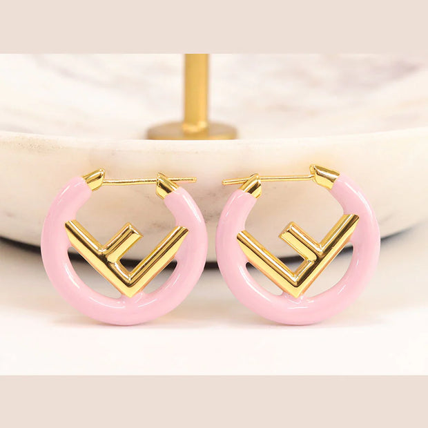 Baby Pink Alphabet F Hoops 25mm