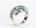 Platinum snake ring with green CZ