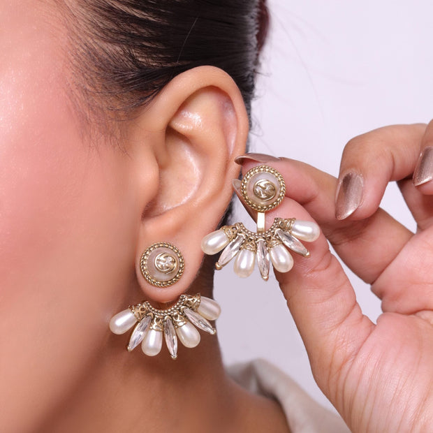Double G rustic long pearl earrings