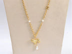Lion and pearl drop link double C chain