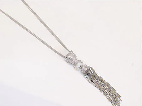 Platinum panther face sleek tassel pendant
