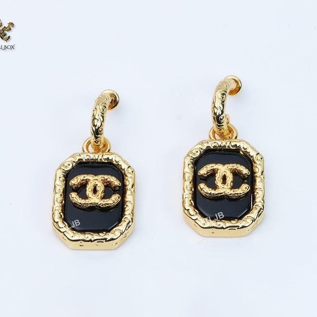 Double C gold foil and black enamel dangles