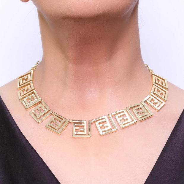 Alphabet F Geometric Gold Necklace