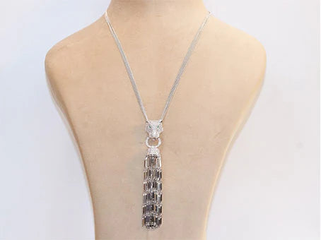 Platinum panther face sleek tassel pendant