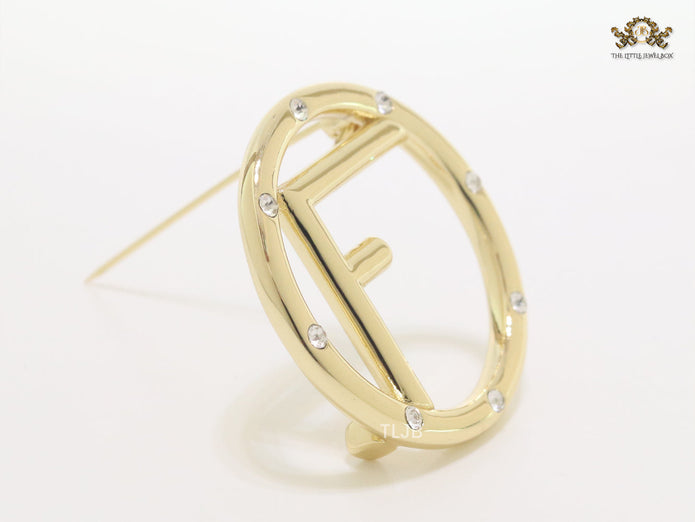 Alphabet F Diamond Studded Brooch