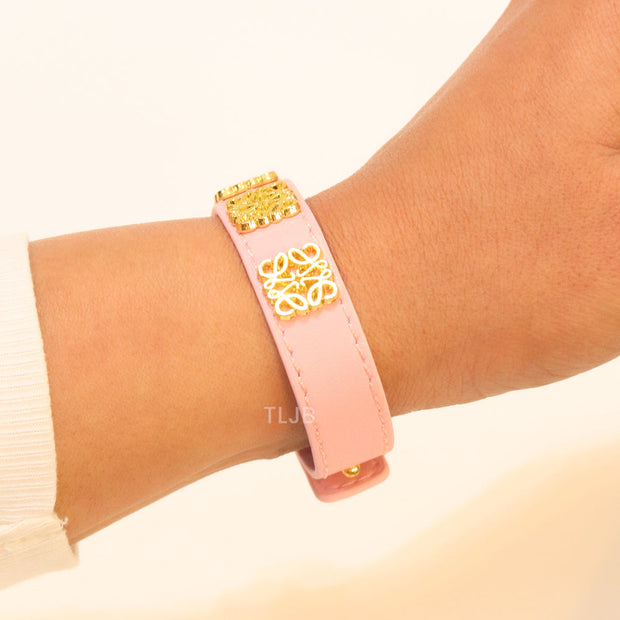 Alphabet L pink leather bracelet