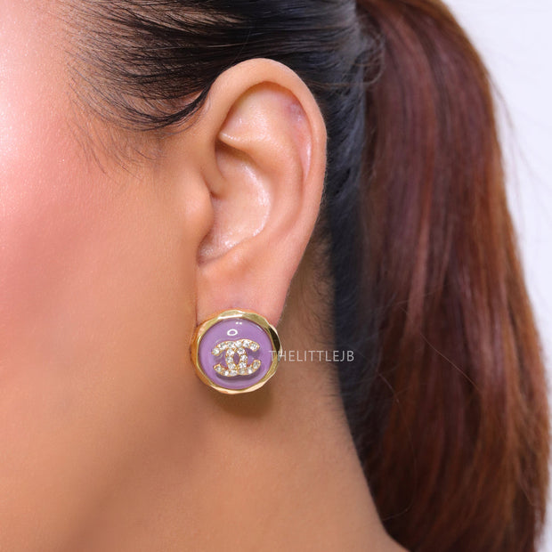 Double C Gold and lavender halo studs