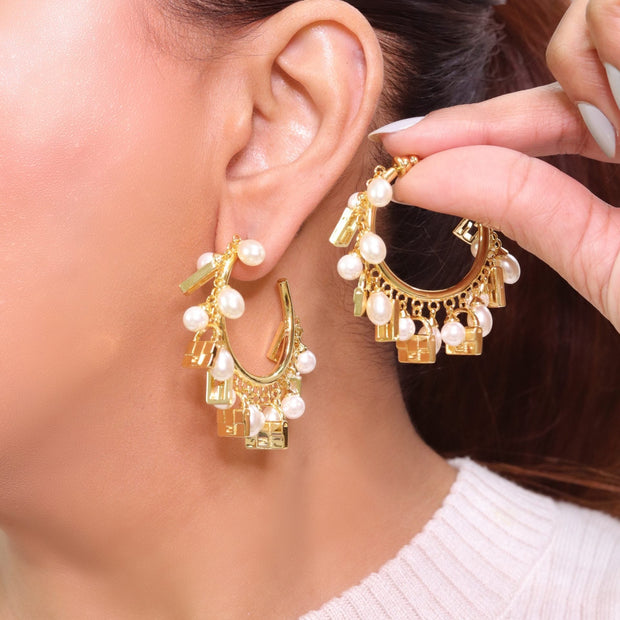 Pearl and charms hoops