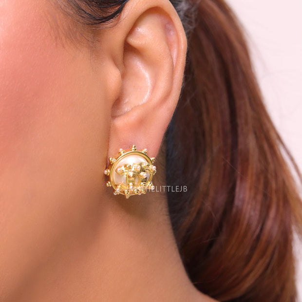 Double C gold spiked studs
