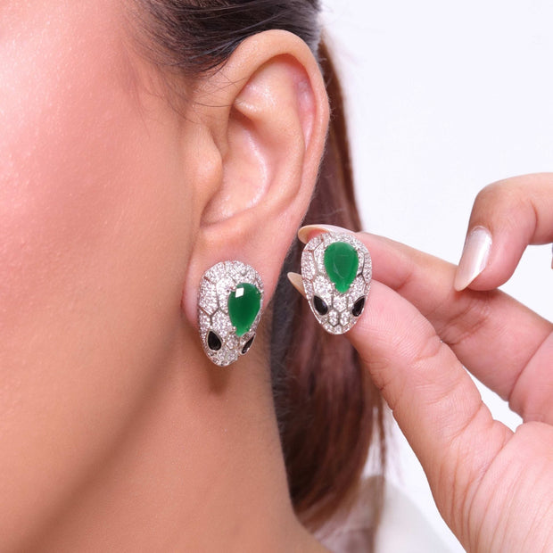 Emerald snake head studs