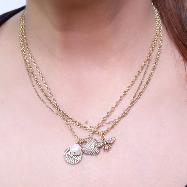 Alphabet Pearl and charm pendants necklace 4 charms