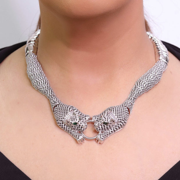 Platinum panther body necklace