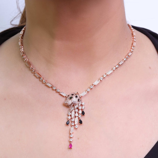 Cz rose gold panther sleek chain
