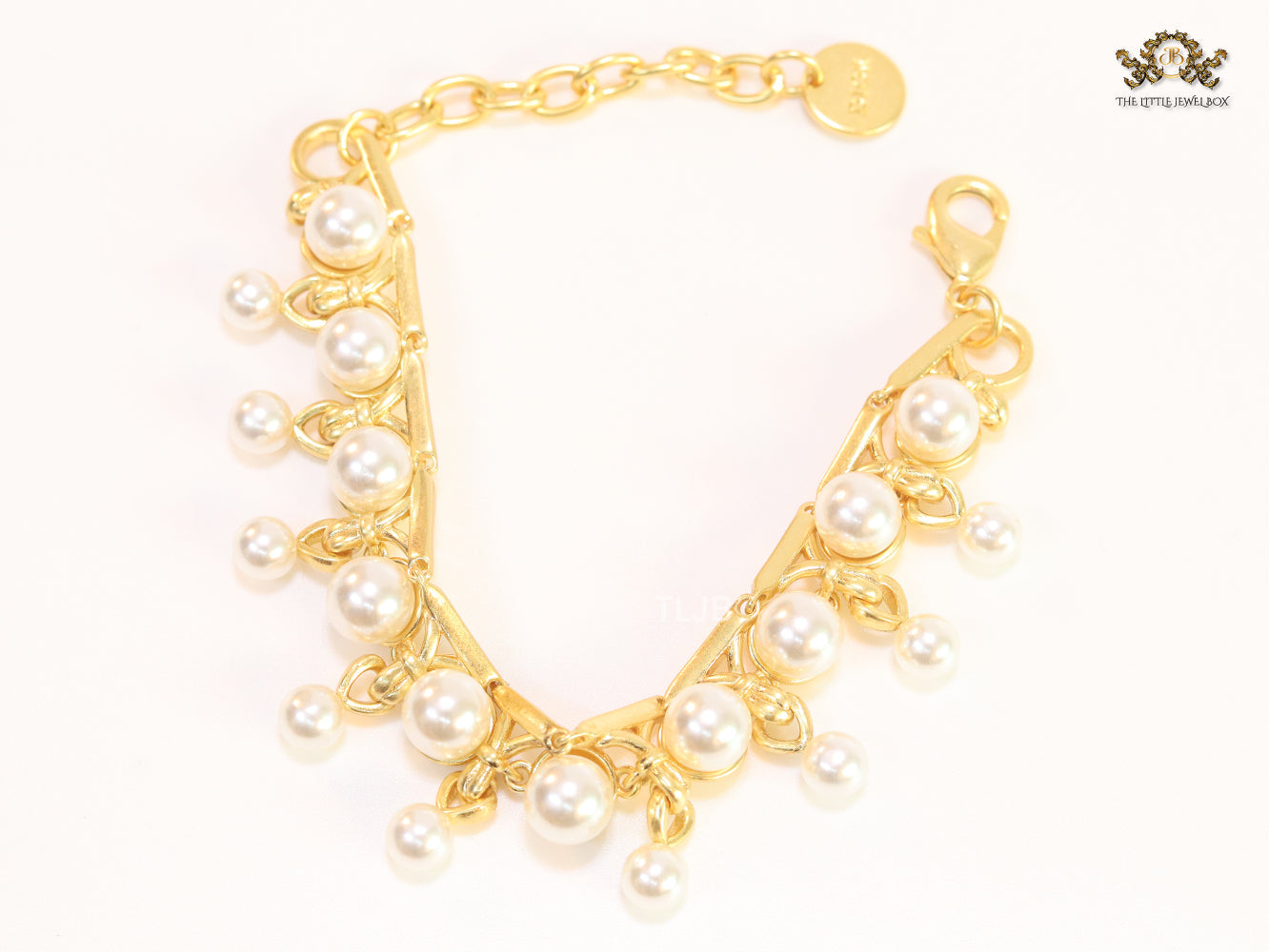 Pearl Studded Alphabet CD Bracelet in Gold