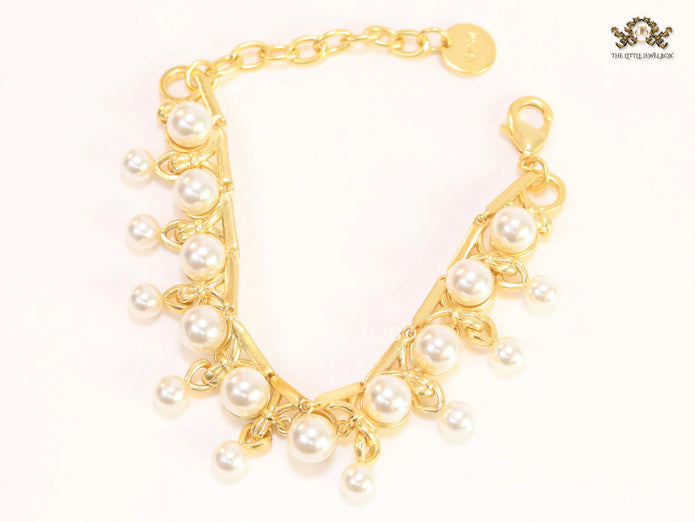 Pearl Studded Alphabet CD Bracelet in Gold