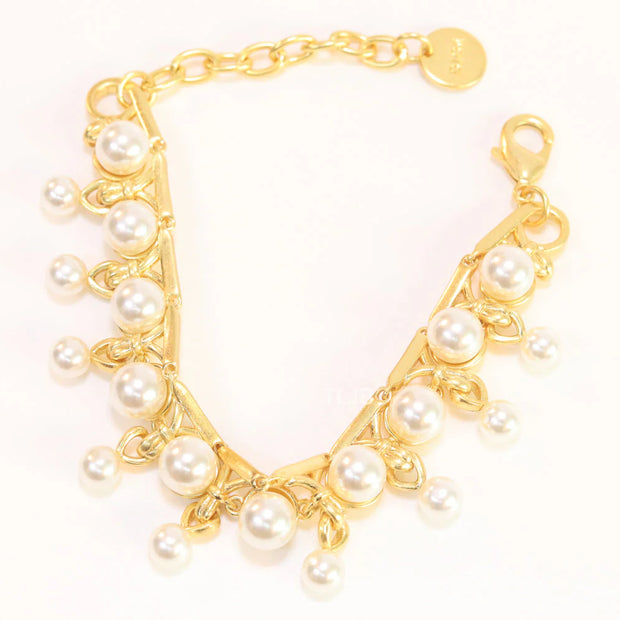 Pearl Studded Alphabet CD Bracelet in Gold