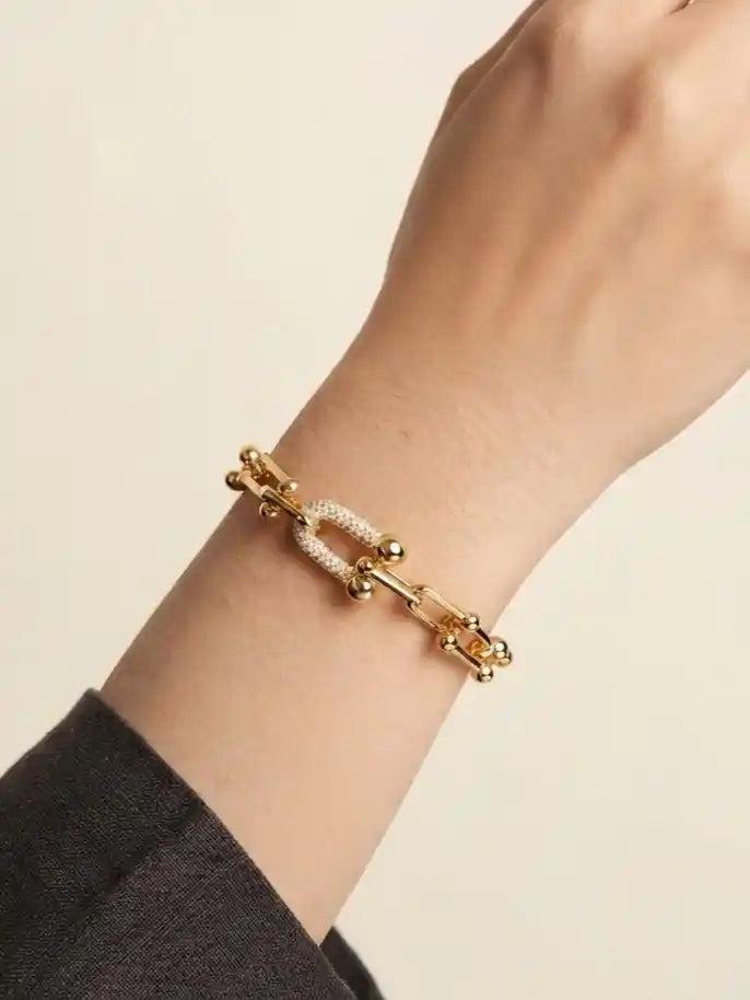 Gold Plated CZ U-Link Chain Bracelet