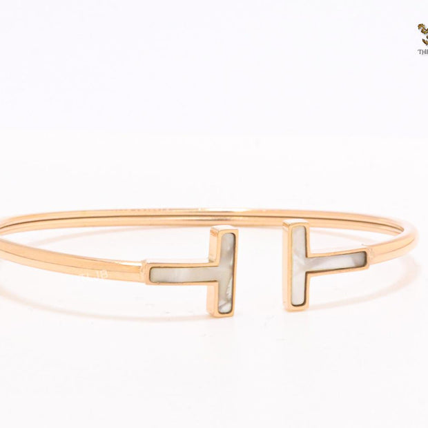 Alphabet T MOP and rose gold sleek bracelet