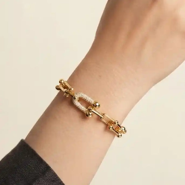 Gold Plated CZ U-Link Chain Bracelet