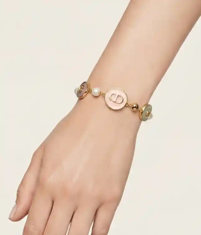 Alphabet CD gold plated multi color pearl bracelet