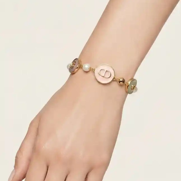 Alphabet CD gold plated multi color pearl bracelet