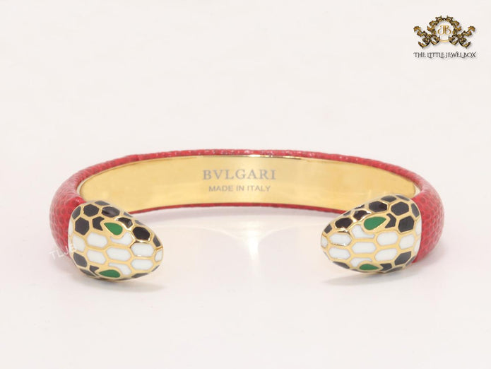 Two snake head red leather bracelet