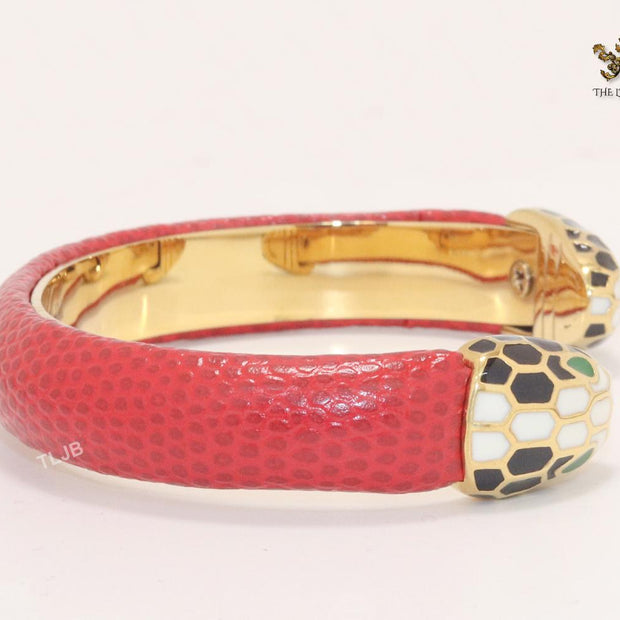 Two snake head red leather bracelet