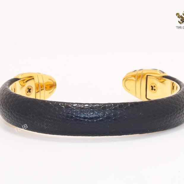 Two snake head black leather bracelet