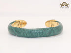 Two snake head green leather bracelet