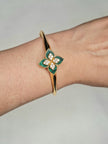 Alphabet RC Green Floral Gold-Tone Bracelet with Sparkling CZ Detailing