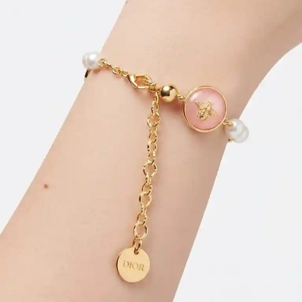 Alphabet CD gold plated multi color pearl bracelet
