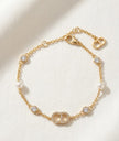 Gold Plated Alphabet CD Bracelet with CZ and Pearl Accents