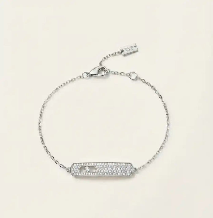 Alphabet MSK Platinum Plated CZ Pave Sliding Stone Bar Bracelet