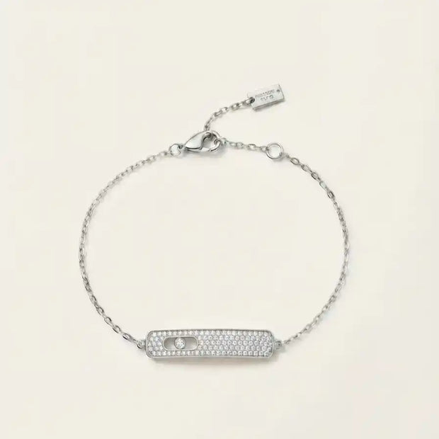 Alphabet MSK Platinum Plated CZ Pave Sliding Stone Bar Bracelet