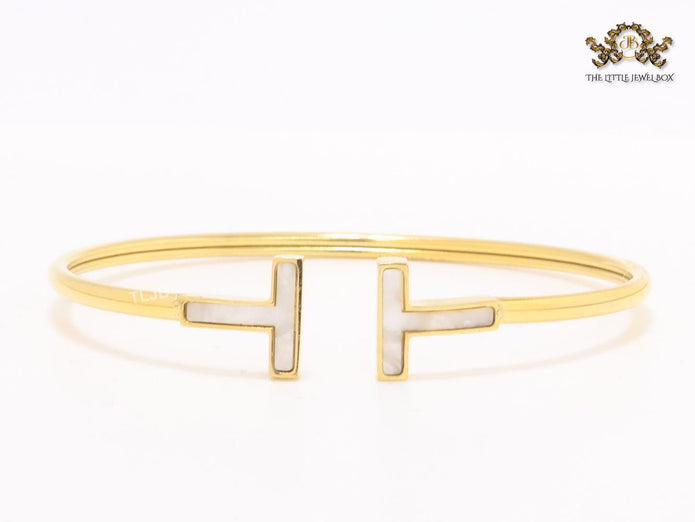 Alphabet T MOP and gold sleek bracelet