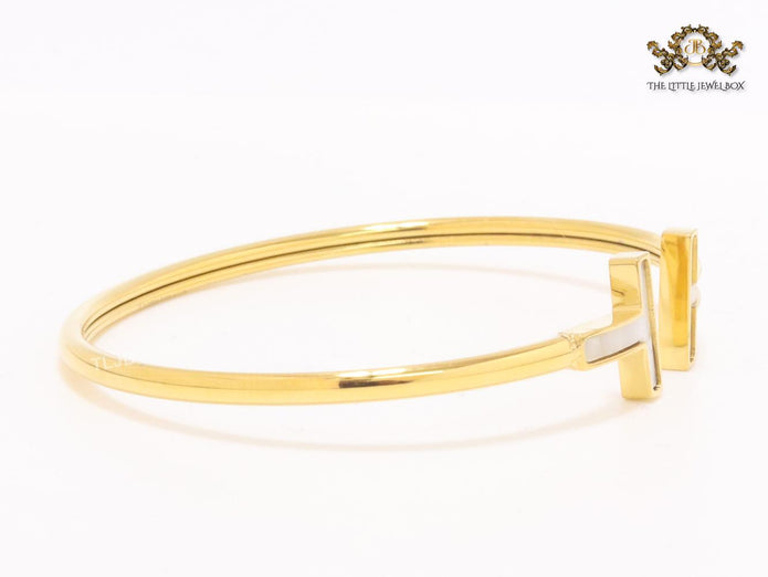 Alphabet T MOP and gold sleek bracelet