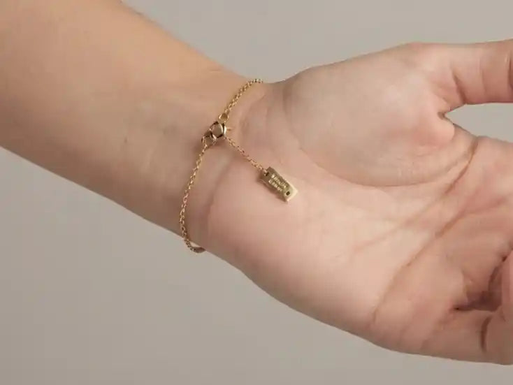 Alphabet MSK Gold Plated CZ Pave Sliding Stone Bar Bracelet